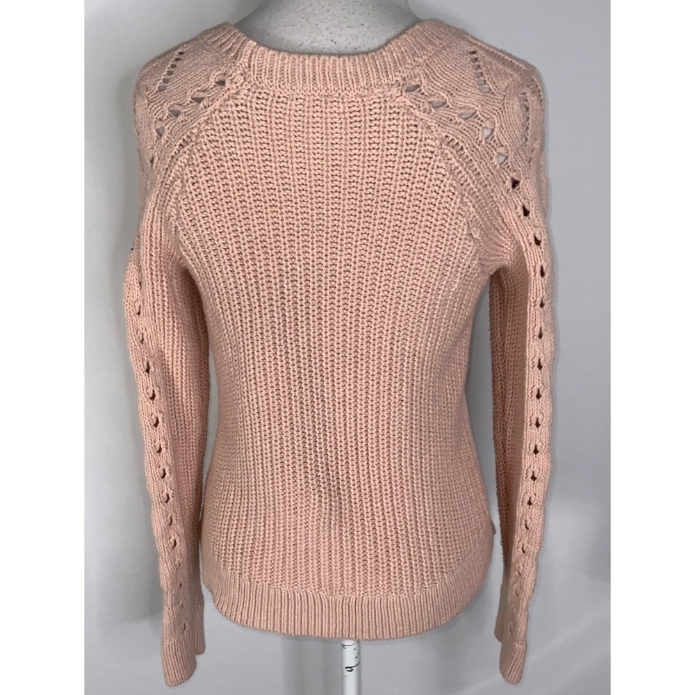 Lucky Brand Dusty Pink Cable Knit Crew Neck Ribbed Trim Casual Sweater S - Picture 7 of 13
